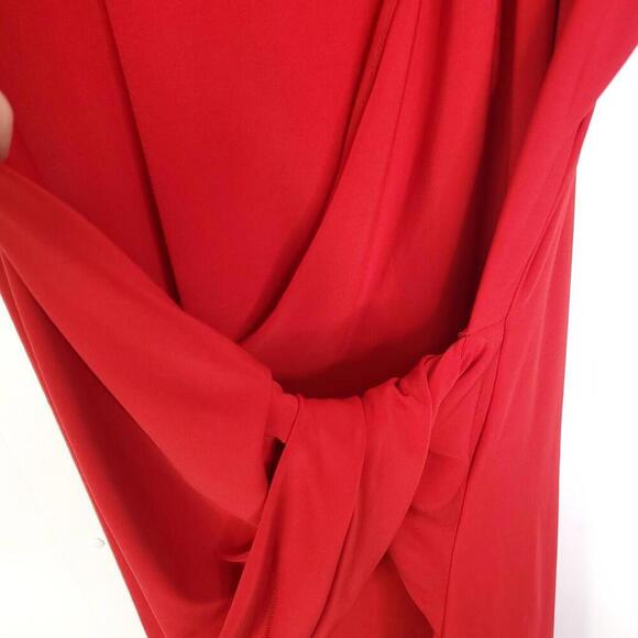 JBS Dress Womens L Cherry Red Plunge V Neck Ruched Draped Front Sexy Stretchy - Picture 7 of 9
